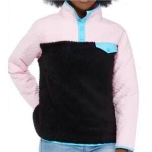 Crown and Ivy Cabana Quilted Snap Pullover Sherpa Fleece Size XS‎ Pink Black NEW